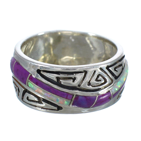 Magenta Turquoise Opal Inlay And Sterling Silver Water Wave Ring Size 6-1/4 RX61316